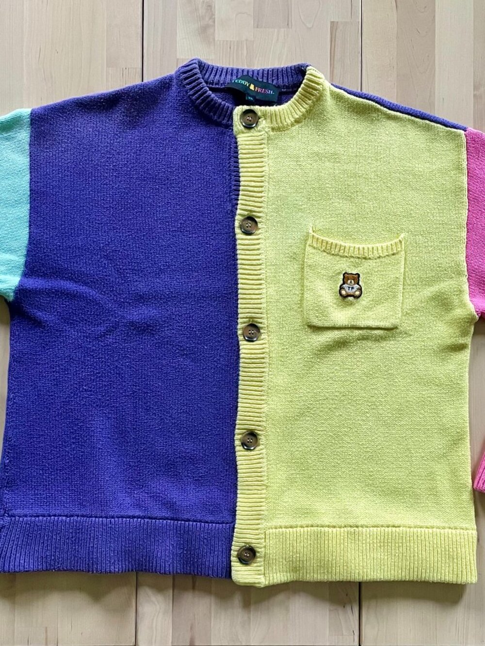 Teddy Fresh Women's Boxy Fit Long Sleeve Colorblock Cardigan with Pocket size XS